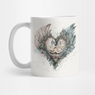 Fairytale Swans in Feathered Heart Mug