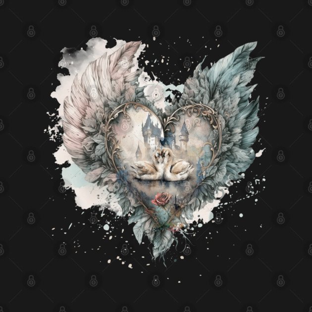 Fairytale Swans in Feathered Heart by HolidayBug