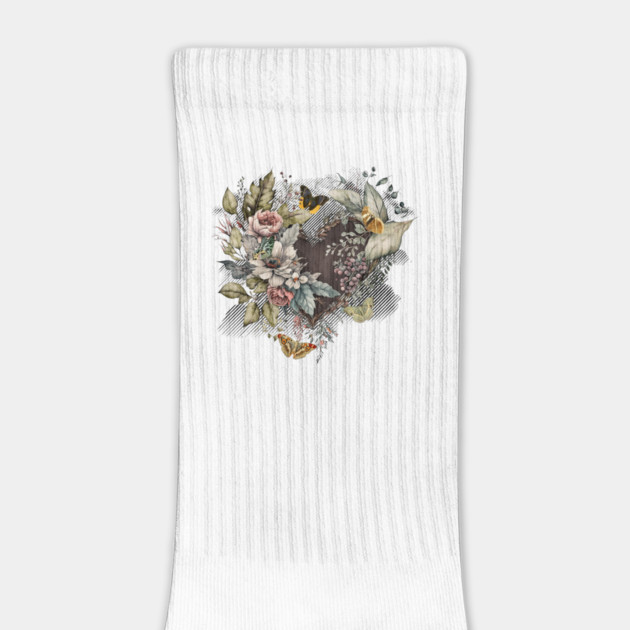 Vintage Valentine Heart, Flowers, Butterflies by HolidayBug