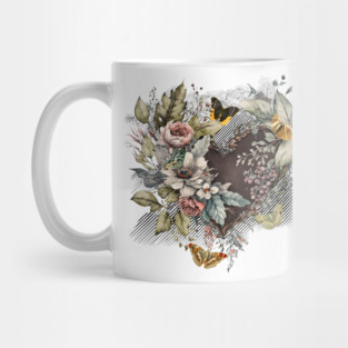 Vintage Valentine Heart, Flowers, Butterflies Mug