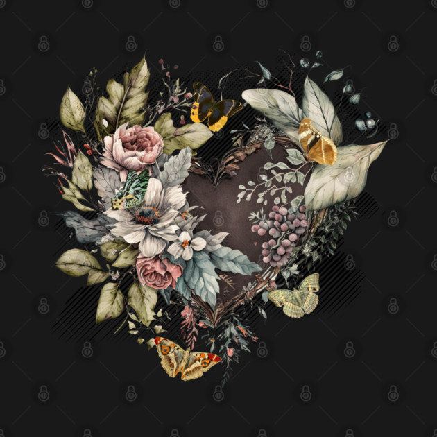 Vintage Valentine Heart, Flowers, Butterflies by HolidayBug