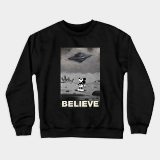 UFO I want to Believe Mickey Mouse Parody Crewneck Sweatshirt