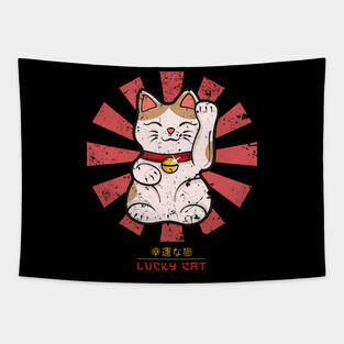 Lucky Cat Retro Japanese Tapestry