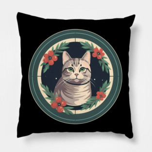 American Shorthair Cat Floral Ornament Pillow