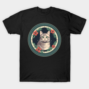 American Shorthair Cat Floral Ornament T-Shirt
