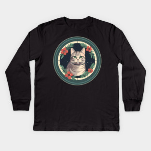 American Shorthair Cat Floral Ornament Kids Long Sleeve T-Shirt