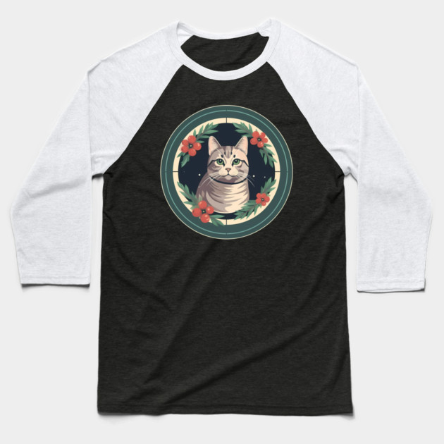 American Shorthair Cat Floral Ornament Baseball T-Shirt by logiamerch