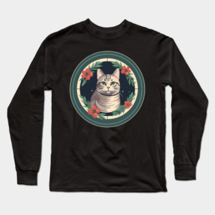 American Shorthair Cat Floral Ornament Long Sleeve T-Shirt
