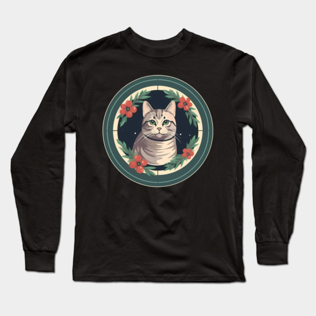 American Shorthair Cat Floral Ornament Long Sleeve T-Shirt by logiamerch