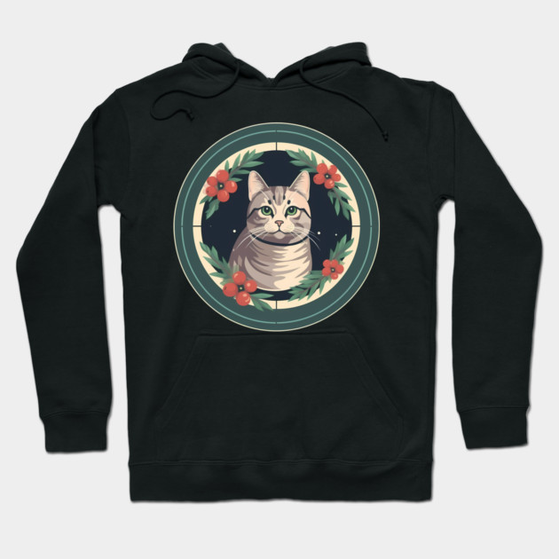 American Shorthair Cat Floral Ornament Hoodie by logiamerch