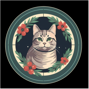 American Shorthair Cat Floral Ornament Posters and Art