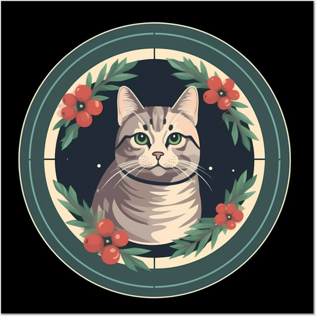 American Shorthair Cat Floral Ornament Wall Art by logiamerch