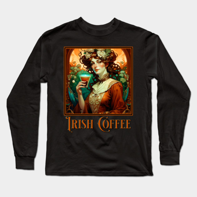 Irish Coffee Art Nouveau Long Sleeve T-Shirt by HolidayBug