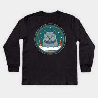 British Shorthair Cat Xmas Ornament, Love Cats Kids Long Sleeve T-Shirt