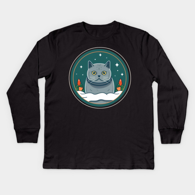 British Shorthair Cat Xmas Ornament, Love Cats Kids Long Sleeve T-Shirt by logiamerch