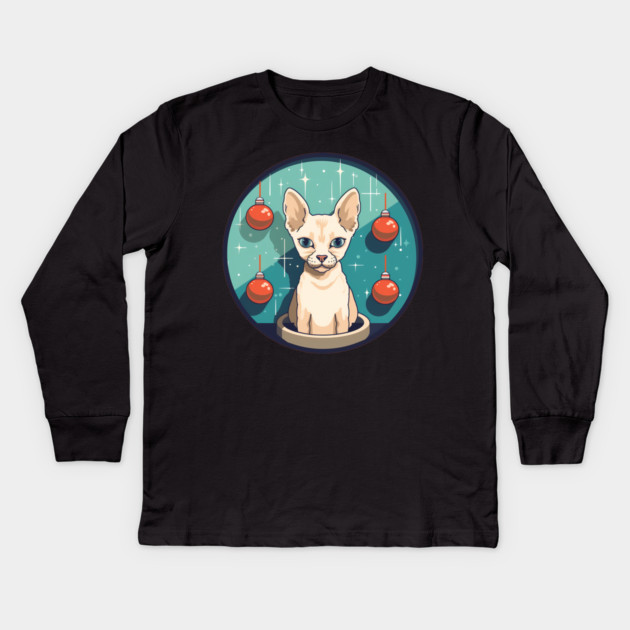 Devon Rex Cat Xmas Ornament, Love Cats Kids Long Sleeve T-Shirt by logiamerch
