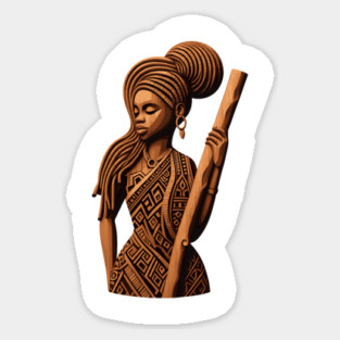 Afrocentric Woman Wooden Carving Sticker