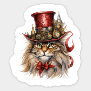 Steampunk Christmas Cat Sticker