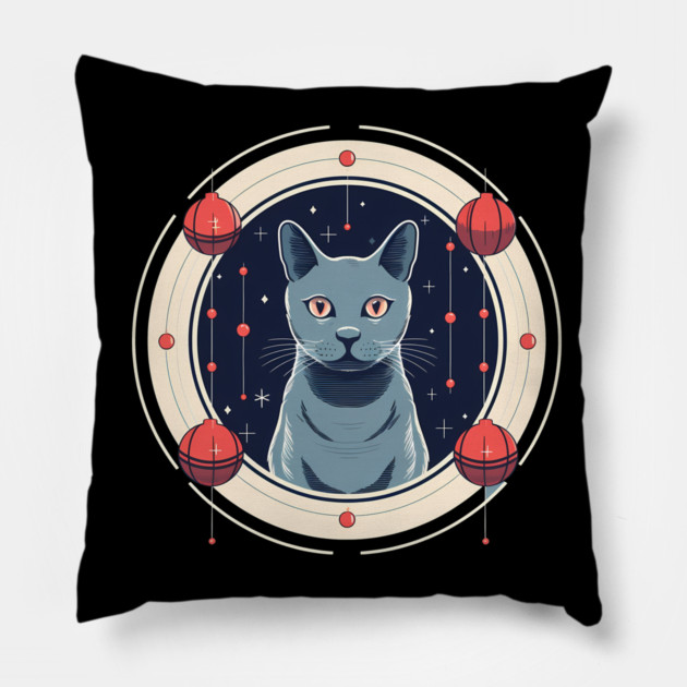 Russian Blue Cat Xmas Ornament, Love Cats Pillow by logiamerch