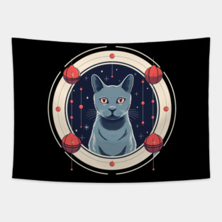 Russian Blue Cat Xmas Ornament, Love Cats Tapestry