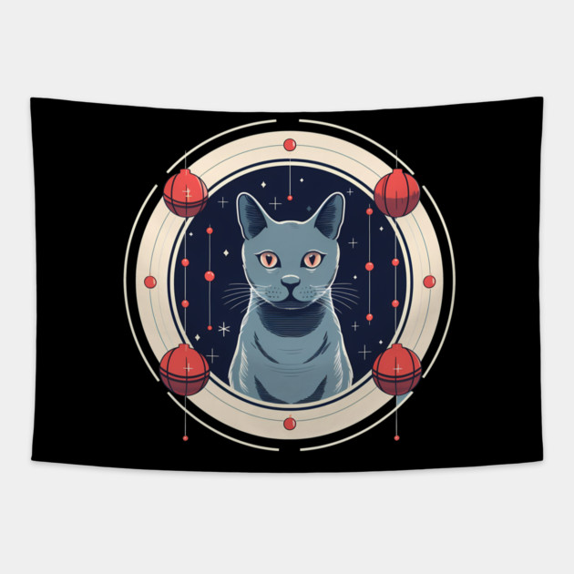 Russian Blue Cat Xmas Ornament, Love Cats Tapestry by logiamerch