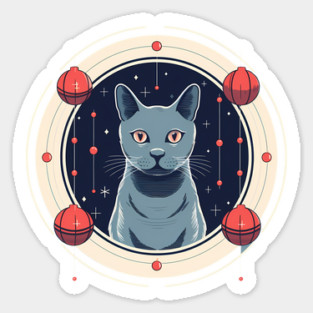 Russian Blue Cat Xmas Ornament, Love Cats Sticker