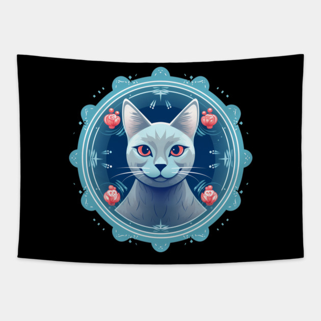 Russian Blue Cat Xmas Ornament, Love Cats Tapestry by logiamerch