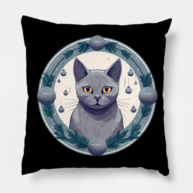 Russian Blue Cat Xmas Ornament, Love Cats Pillow by logiamerch