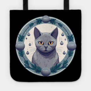 Russian Blue Cat Xmas Ornament, Love Cats Tote