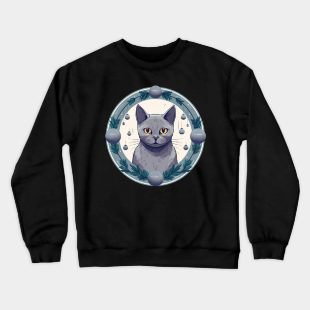 Russian Blue Cat Xmas Ornament, Love Cats Crewneck Sweatshirt by logiamerch