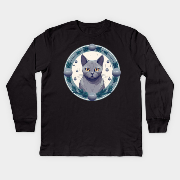Russian Blue Cat Xmas Ornament, Love Cats Kids Long Sleeve T-Shirt by logiamerch