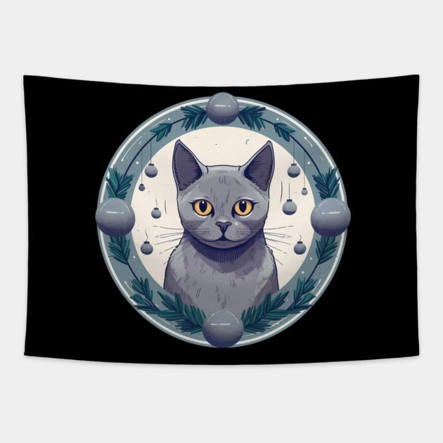 Russian Blue Cat Xmas Ornament, Love Cats Tapestry by logiamerch