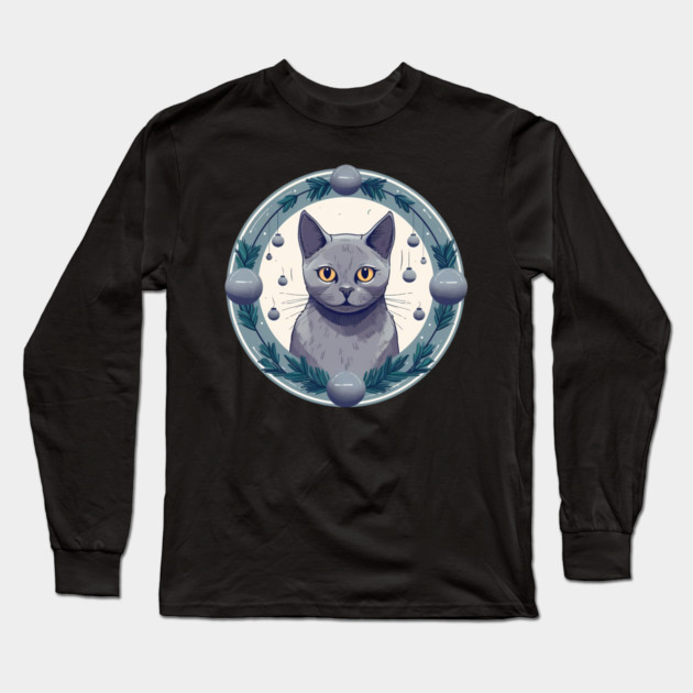 Russian Blue Cat Xmas Ornament, Love Cats Long Sleeve T-Shirt by logiamerch