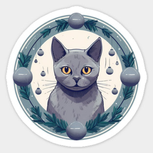 Russian Blue Cat Xmas Ornament, Love Cats Sticker