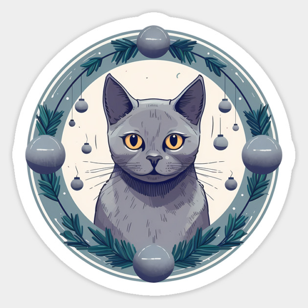 Russian Blue Cat Xmas Ornament, Love Cats Sticker by logiamerch