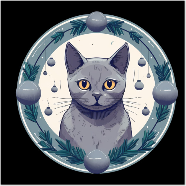 Russian Blue Cat Xmas Ornament, Love Cats Wall Art by logiamerch