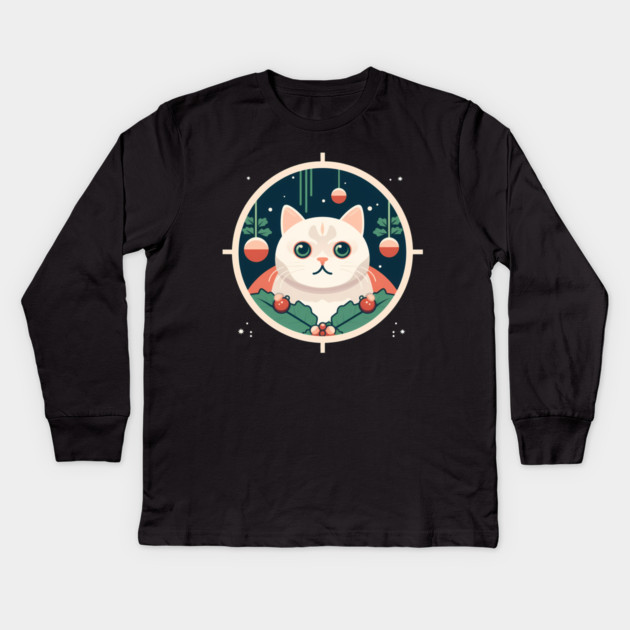 Scottish Fold Cat Xmas Ornament, Love Cats Kids Long Sleeve T-Shirt by logiamerch