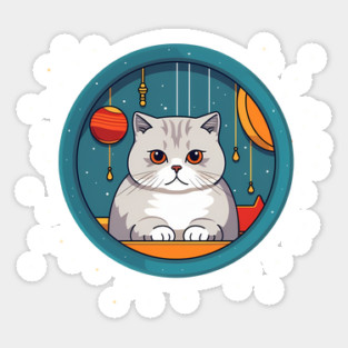 Scottish Fold Cat Xmas Ornament, Love Cats Sticker