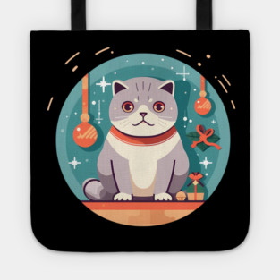 Scottish Fold Cat Xmas Ornament, Love Cats Tote