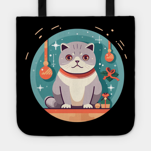 Scottish Fold Cat Xmas Ornament, Love Cats Tote by logiamerch
