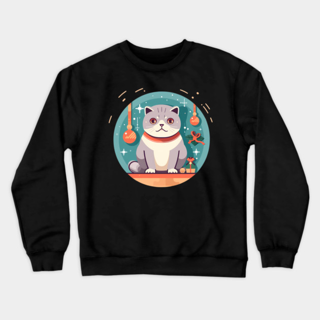 Scottish Fold Cat Xmas Ornament, Love Cats Crewneck Sweatshirt by logiamerch