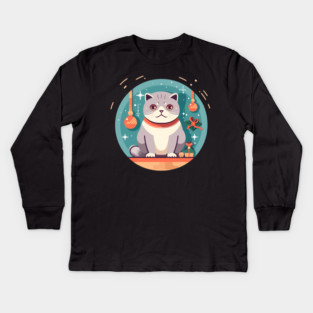 Scottish Fold Cat Xmas Ornament, Love Cats Kids Long Sleeve T-Shirt