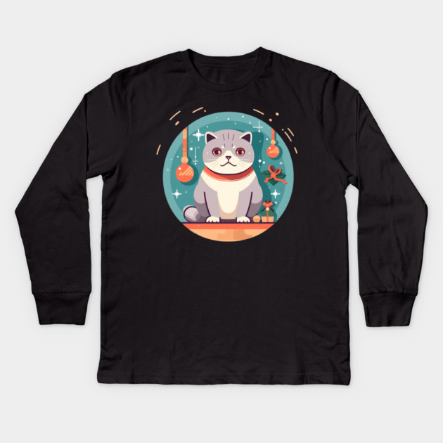 Scottish Fold Cat Xmas Ornament, Love Cats Kids Long Sleeve T-Shirt by logiamerch