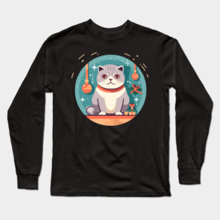 Scottish Fold Cat Xmas Ornament, Love Cats Long Sleeve T-Shirt