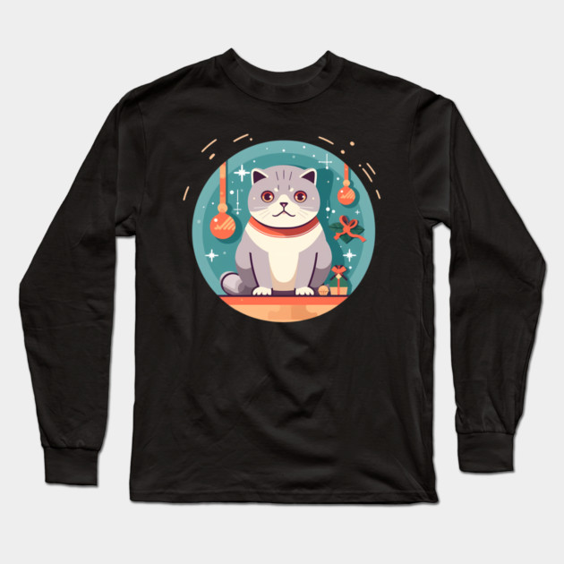 Scottish Fold Cat Xmas Ornament, Love Cats Long Sleeve T-Shirt by logiamerch