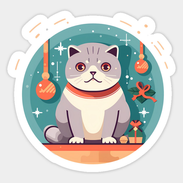 Scottish Fold Cat Xmas Ornament, Love Cats Sticker by logiamerch