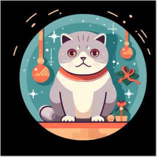 Scottish Fold Cat Xmas Ornament, Love Cats Posters and Art