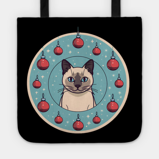 Siamese Cat Xmas Ornament, Love Cats Tote by logiamerch