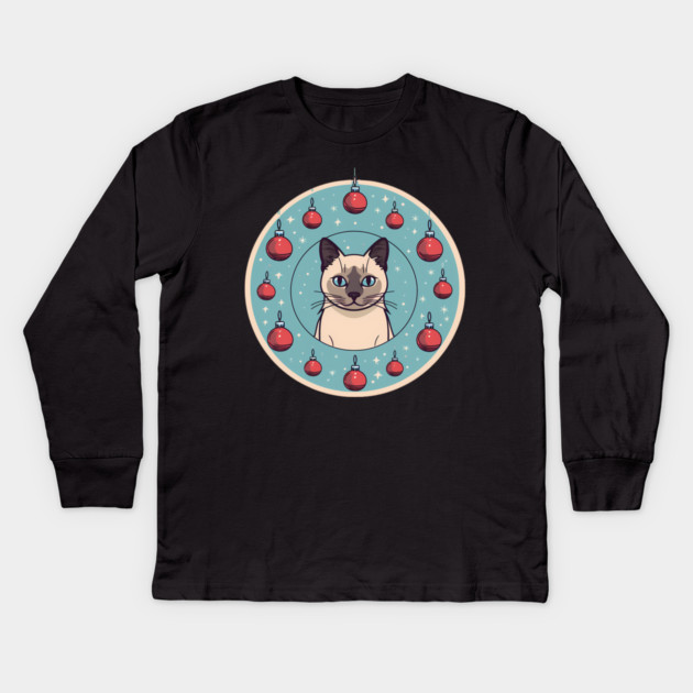 Siamese Cat Xmas Ornament, Love Cats Kids Long Sleeve T-Shirt by logiamerch