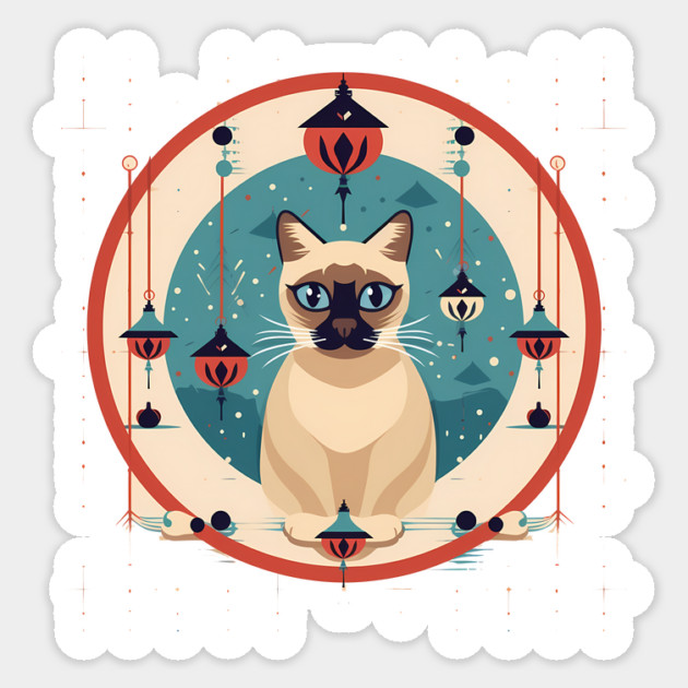 Siamese Cat Xmas Ornament, Love Cats Sticker by logiamerch